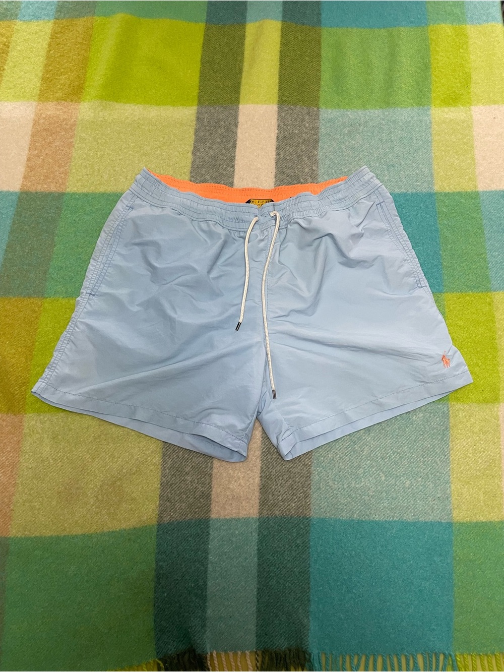 Polo by Ralph Lauren Light Blue Orange Board Stretch Swim Shorts